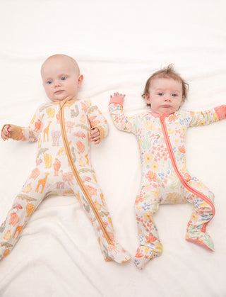 My First Trip to the Zoo Bamboo Double Zip Footie/Animal Onesie