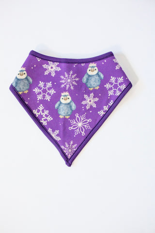 My First Penguin Snow Fall: Penguin Bamboo Bib In Purple & Gold