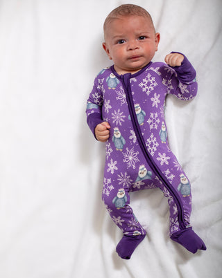 My First Penguin Snow Fall  - Penguin Onesie in Gold and Purple
