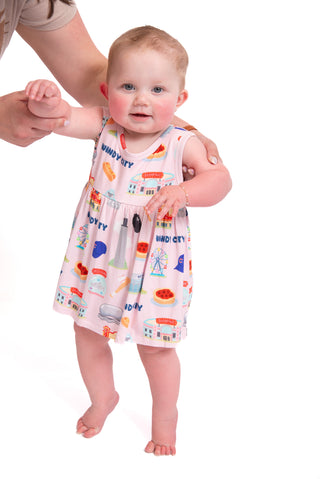 My First Windy City Bamboo Bubble Romper Dress/ Baby Girl Dress