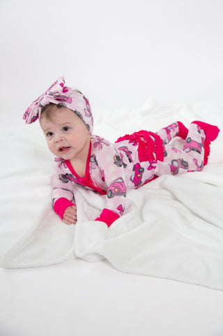 My First Pink Car Bamboo Zip Onesie | Baby Pajamas