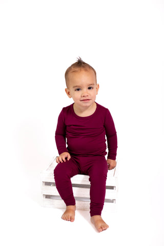 maroon bamboo pajama set front view soft comfortable fit
